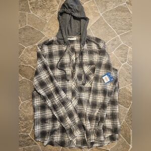 Gray and Black Plaid Hooded Shirt